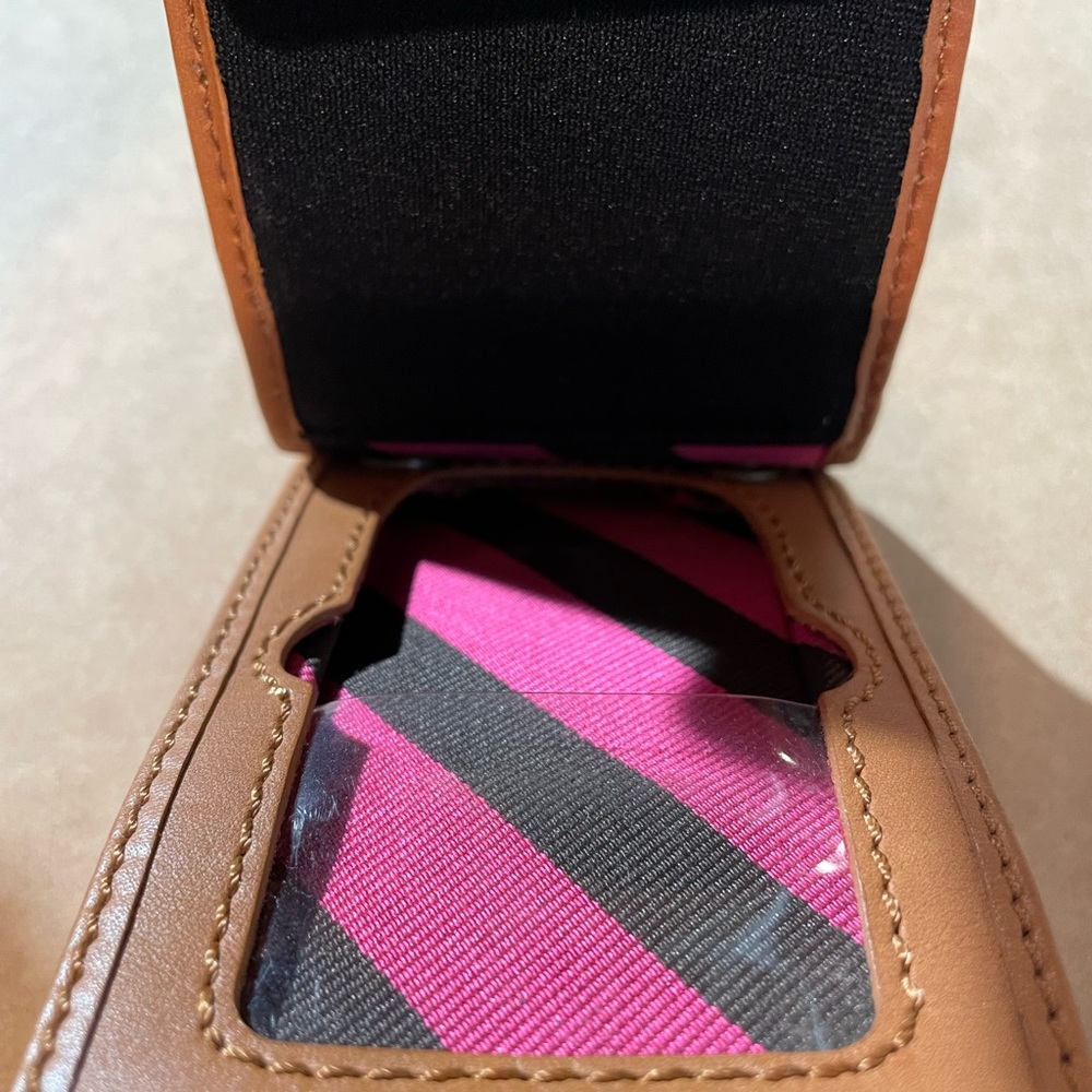 J. Crew Leather ID Credit Card Holder Wallet ID Holder Pink Black Stripes - Picture 7 of 9